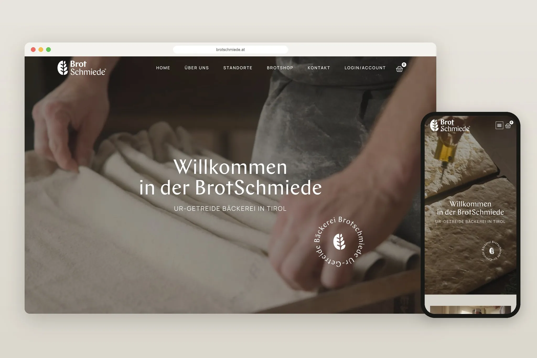 Online-Shop und Website der Brotschmiede auf Desktop und Smartphone