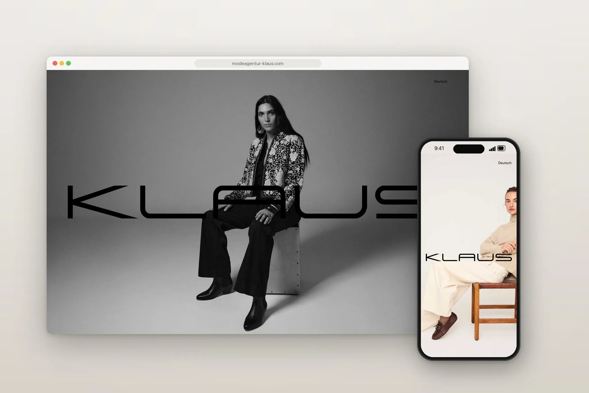 Website der Modeagentur KLAUS auf Desktop und Smartphone
